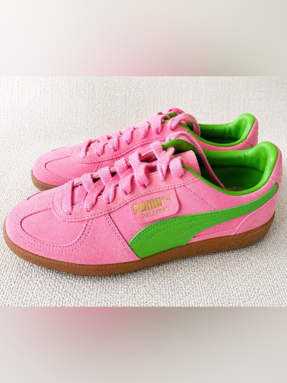 Puma Palermo Pink Green Suede Sneakers Men’s 8.5 Women’s 10 Retro Classic
